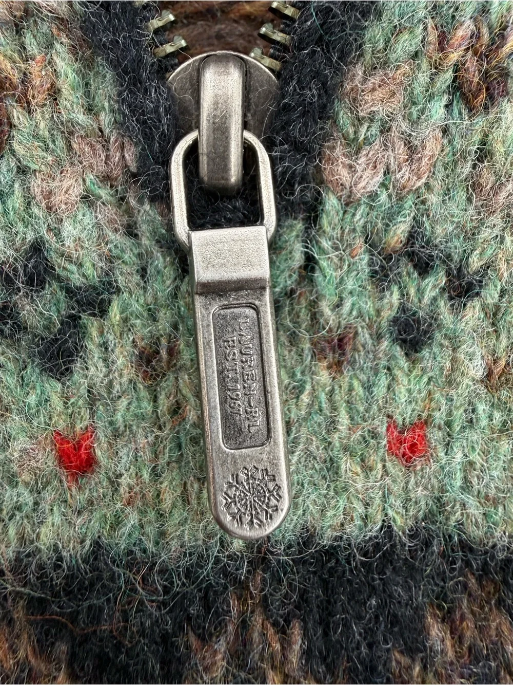 Ralph Lauren Lambswool Nordic Fair Isle Quarter Zip Hand Knit Sweater Size S